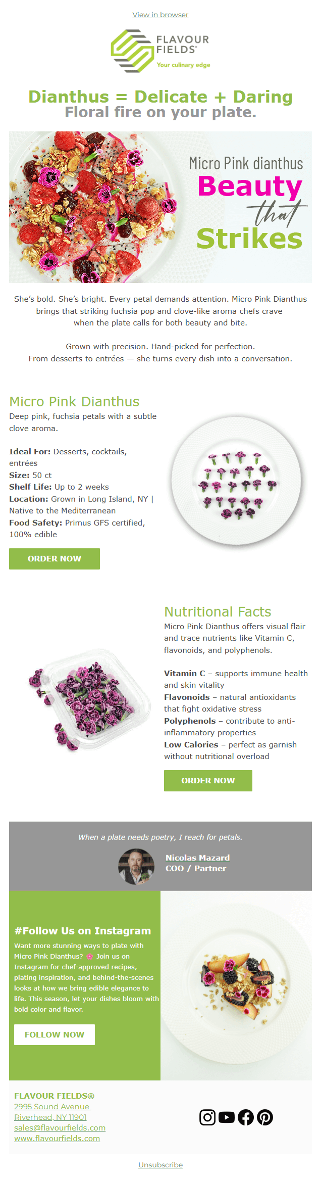 Dianthus = Delicate + Daring Floral fire on your plate.